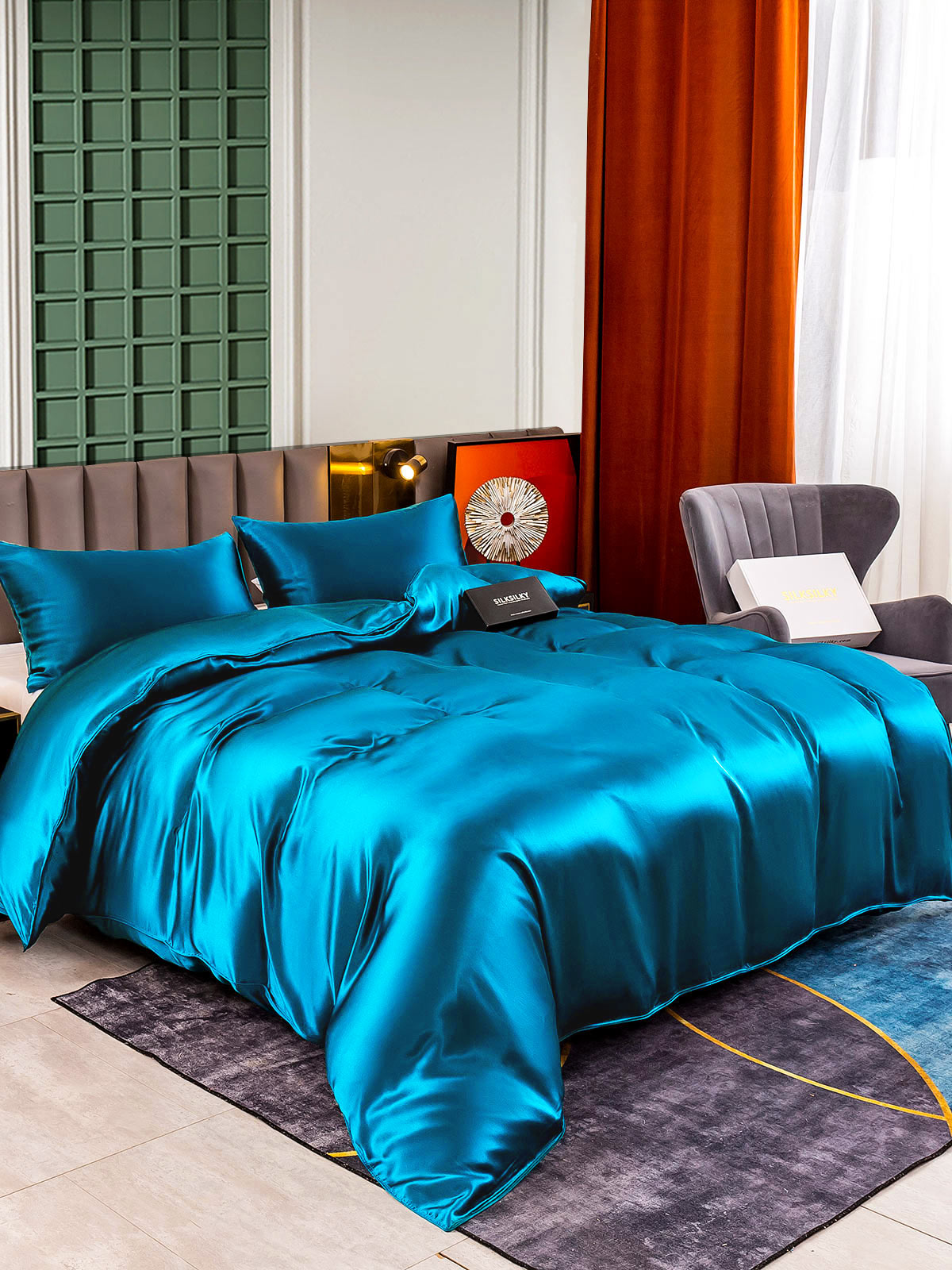 [Verde Acqua] SilkSilky-IT 25Momme Seta pura Bedding Set 001