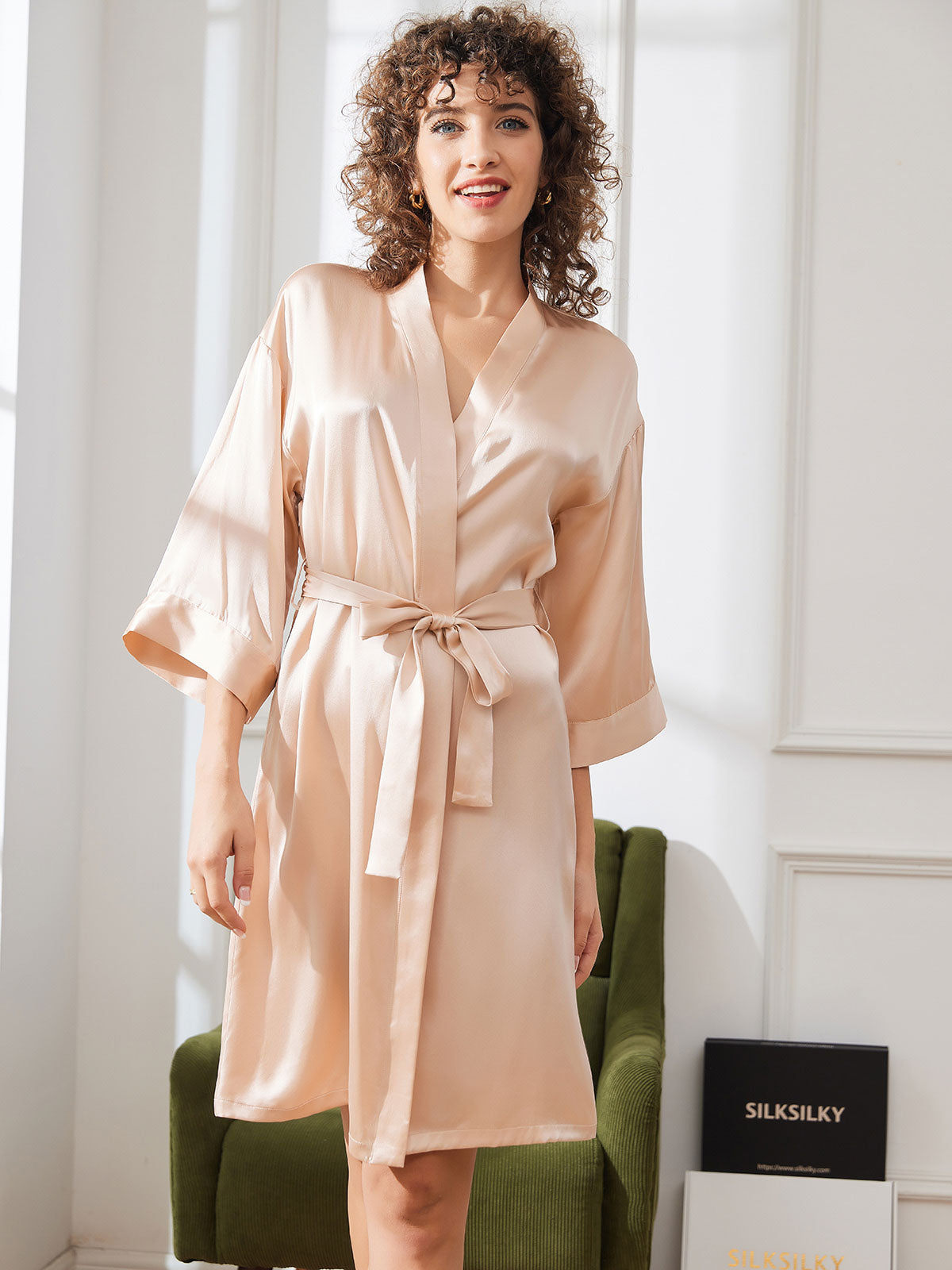 [Champagne] SilkSilky-IT Seta pura Womens Robe 003,