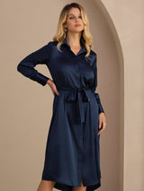 [Blu Scuro] SilkSilky-IT Long Sleeve Lapel Collar Vestiti da donna 001