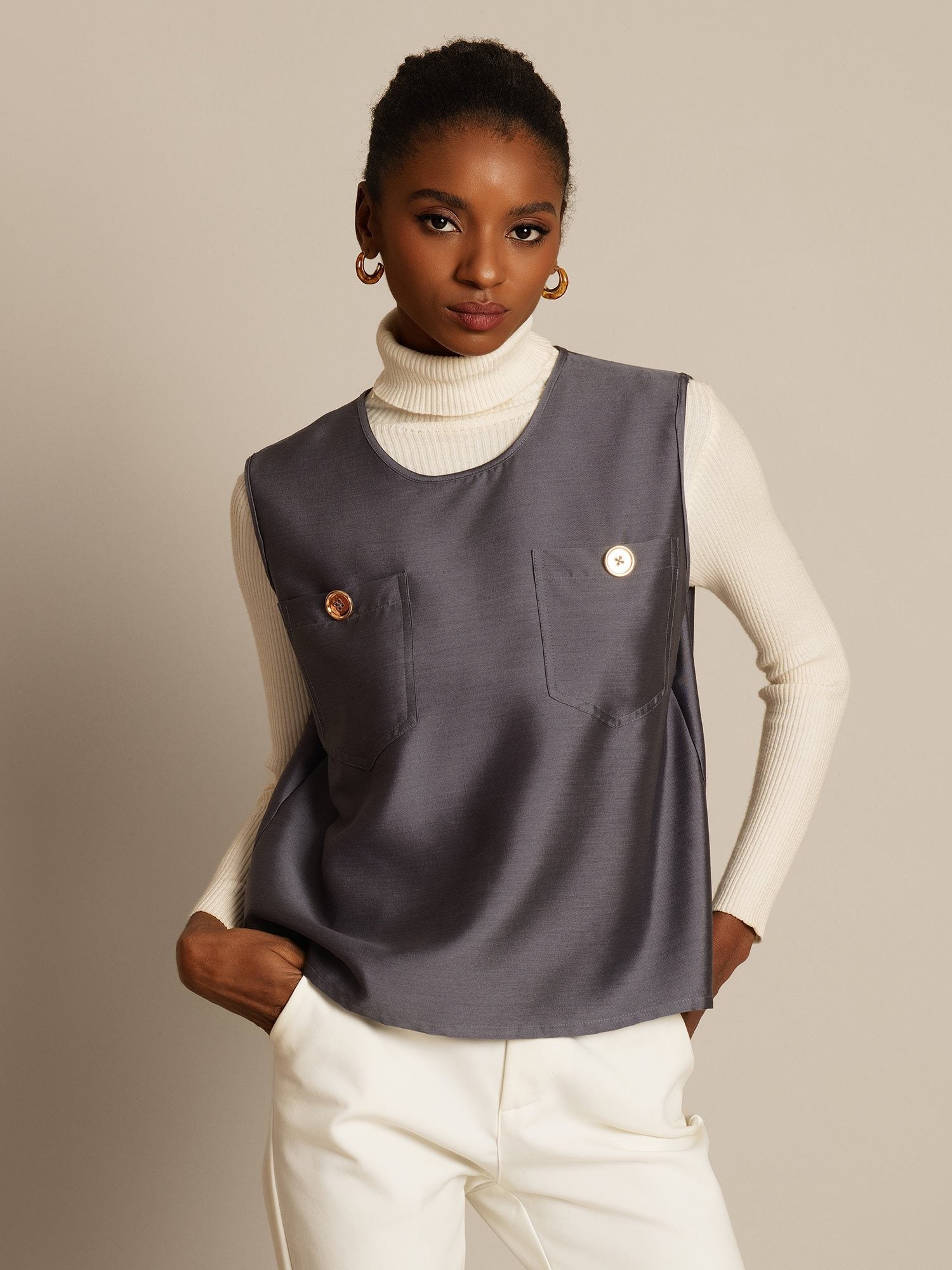 [Grigio] SilkSilky-IT 32Momme Seta Womens Vest 001,