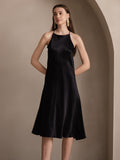 SilkSilky IT 19Momme Seta Senza maniche Dress Nero 005