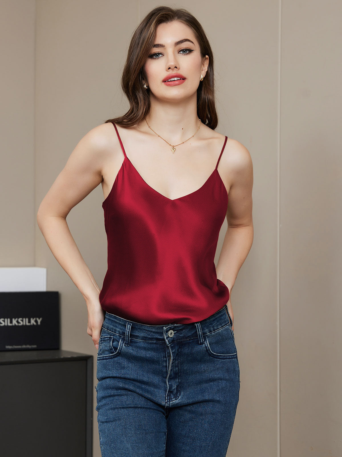 [Rosso Scuro] SilkSilky-IT Seta pura Camisoles 001
