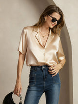 [Champagne] SilkSilky-IT Short Sleeve Lapel Collar Camicie da donna 001