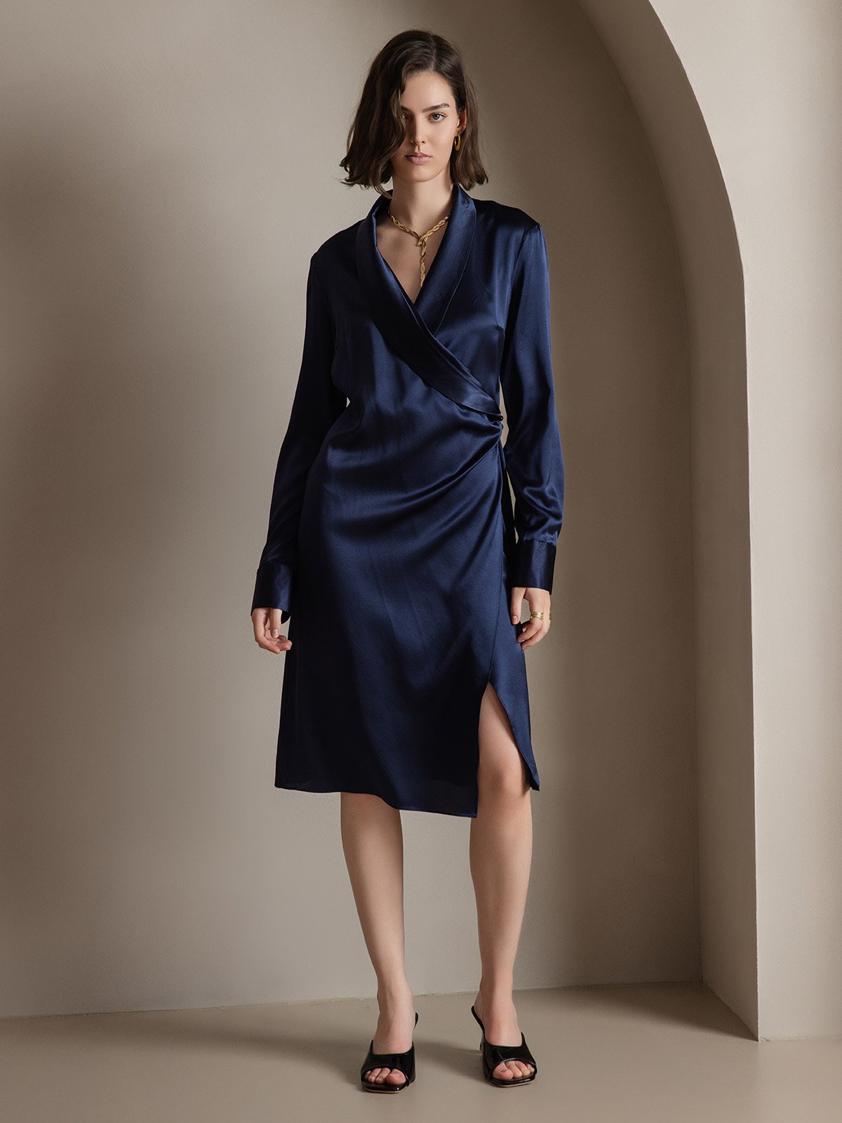 [Blu Scuro] SilkSilky-IT 19Momme Seta Dress 003