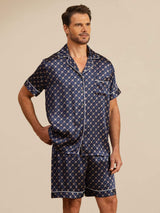 [Catena Blu Navy] SilkSilky-IT Short Sleeve Lapel Collar Pigiami da uomo 001