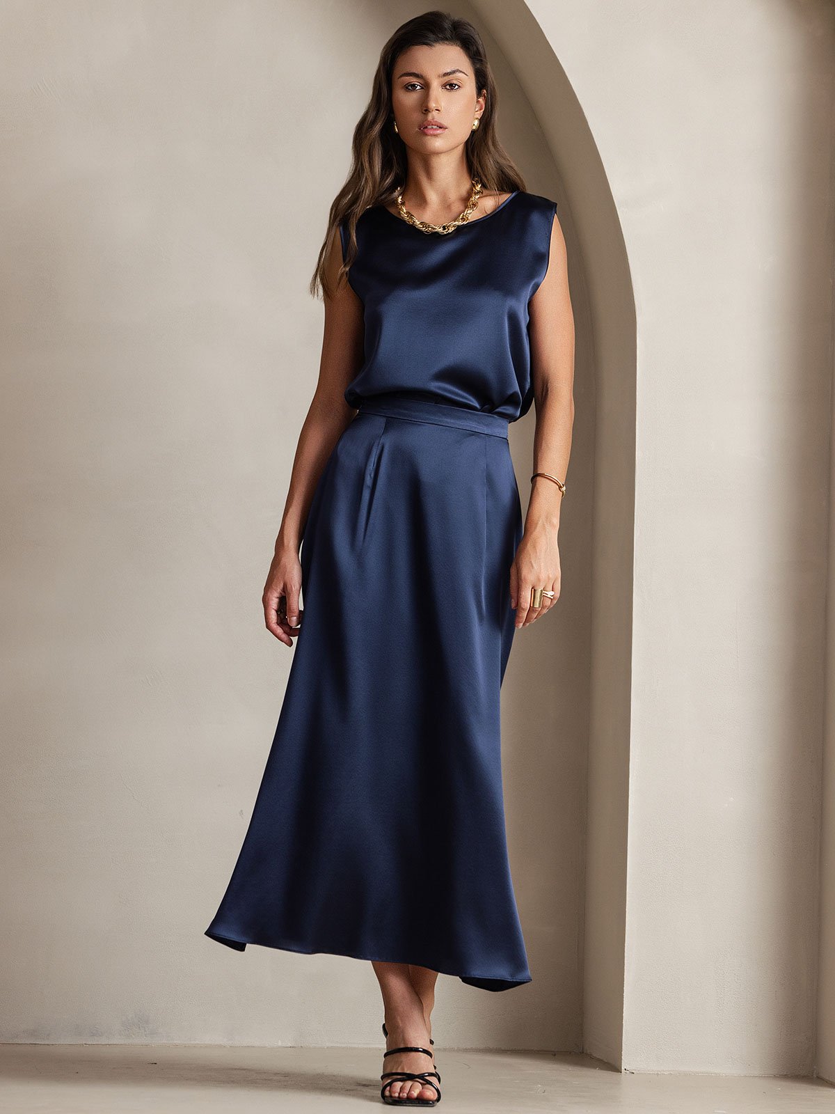 [Blu Scuro] SilkSilky-IT 19Momme Seta Skirt 005