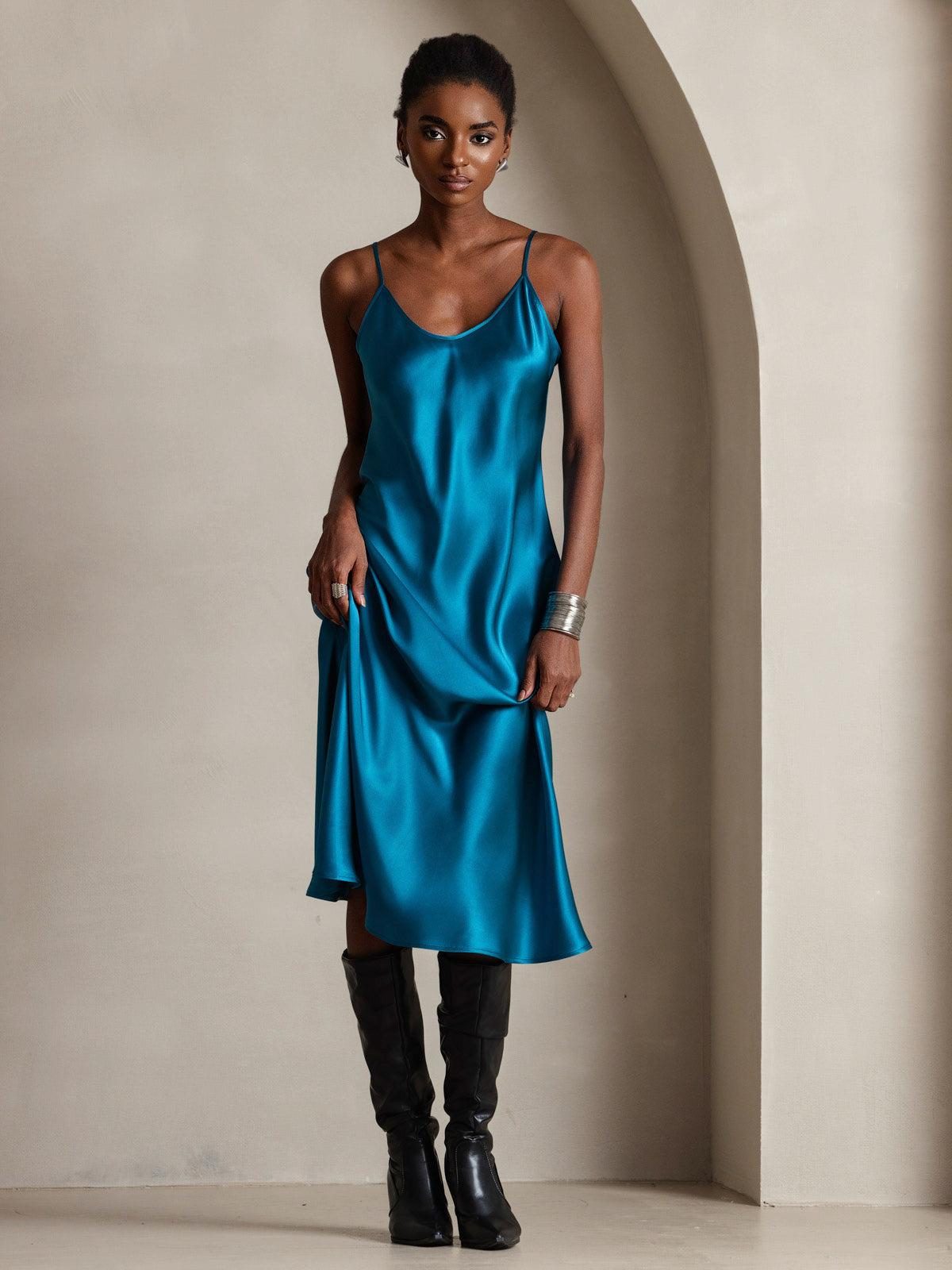 [Verde Acqua] SilkSilky-IT Senza maniche Vestiti da donna 004