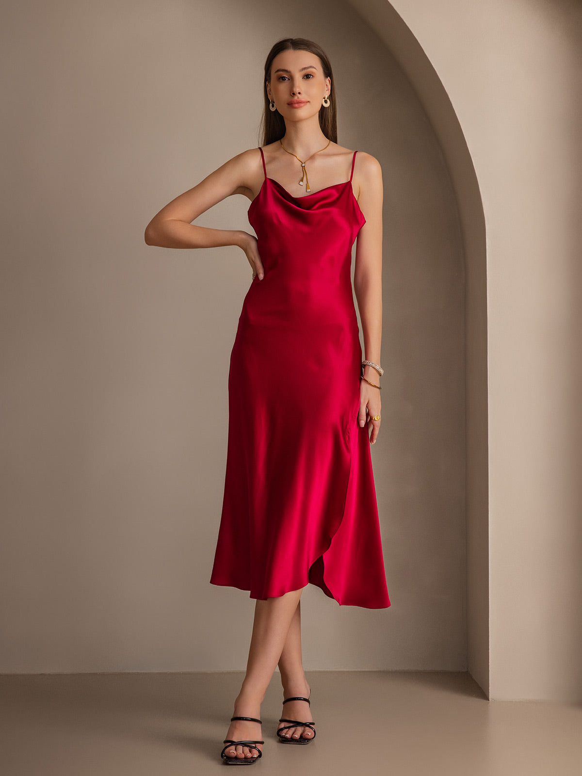[Vino] SilkSilky-IT 19Momme Seta pura Collo drappeggiato Vestiti da donna 004