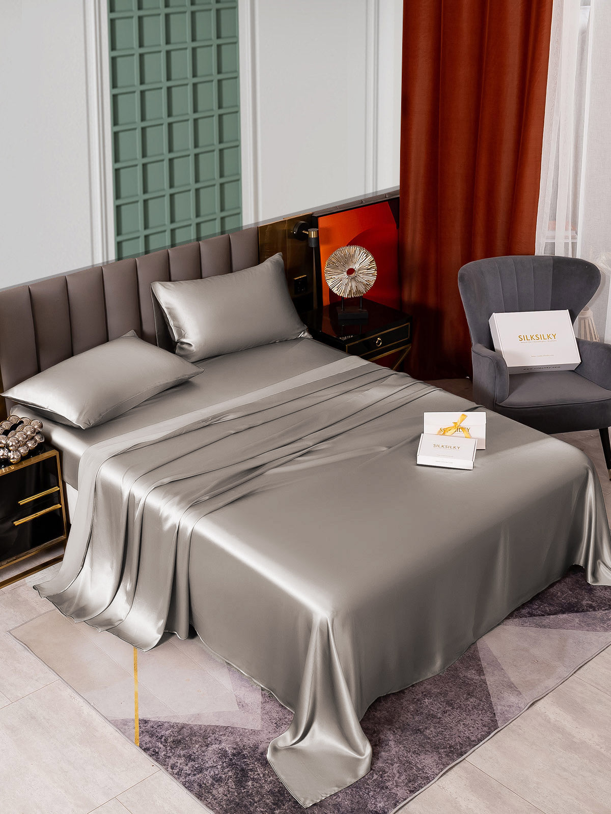 SilkSilky IT 25Momme Seta pura Bedding Set Grigio 002