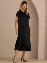 [Nero] SilkSilky-IT Short Sleeve Crew Neck Vestiti da donna 005