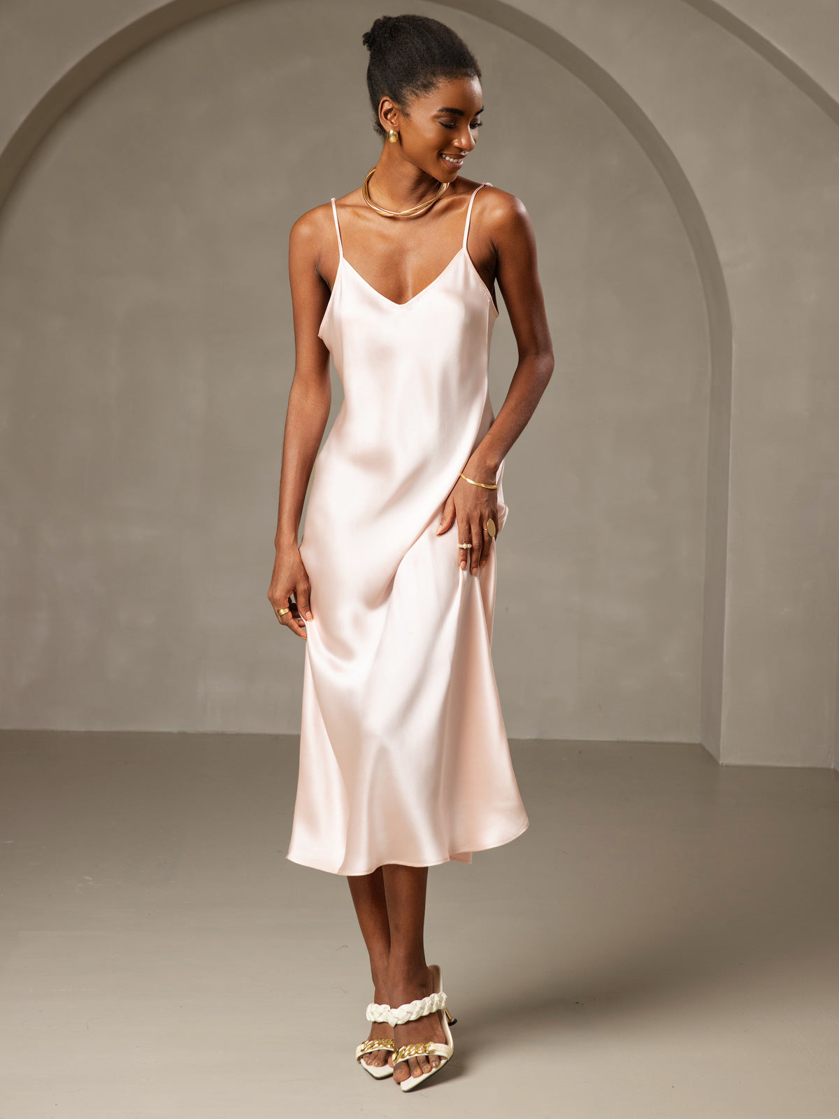 [Rosa] SilkSilky-IT Senza maniche Vestiti da donna 001