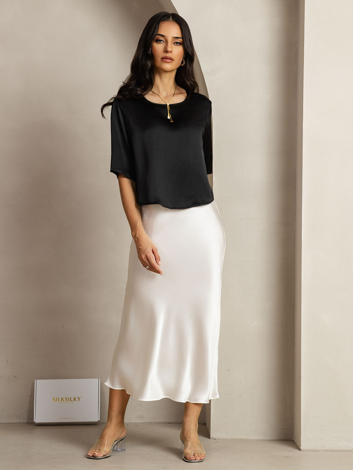 [Nero] SilkSilky-IT Seta pura Womens T-Shirt 005