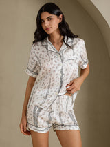 [Leopardo Bianco] SilkSilky-IT Short Sleeve Notch Collar Pigiami da donna 004