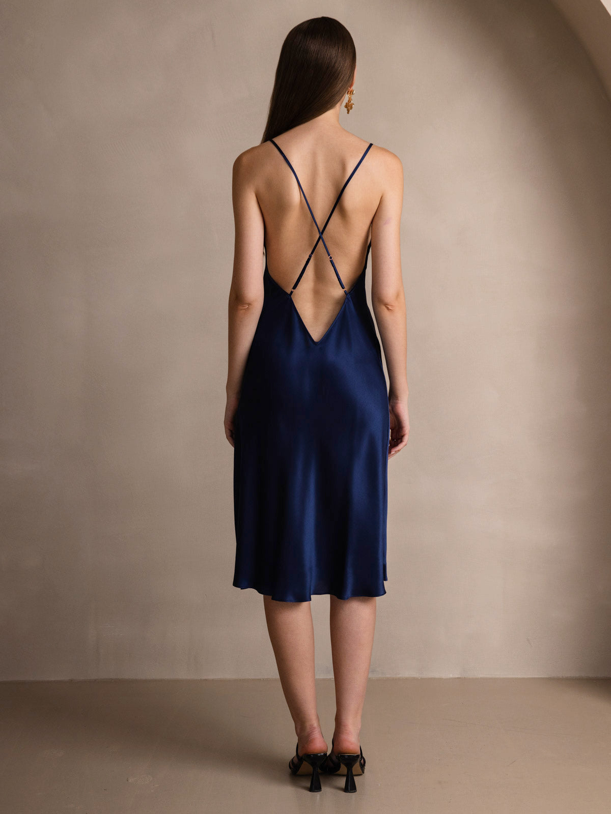 [Blu Scuro] SilkSilky-IT Seta pura Dress 002