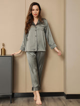 [Verde Grigiastro] SilkSilky-IT Manica lunga Womens Pajamas 003