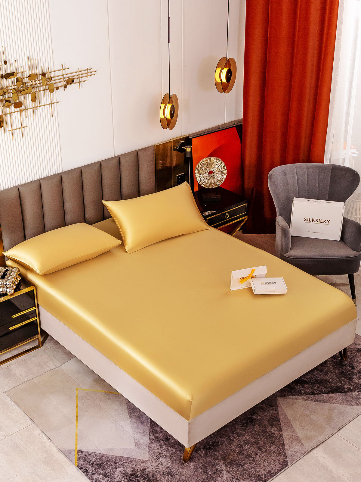 [Champagne] SilkSilky-IT 19Momme Seta pura Bedding Set 001