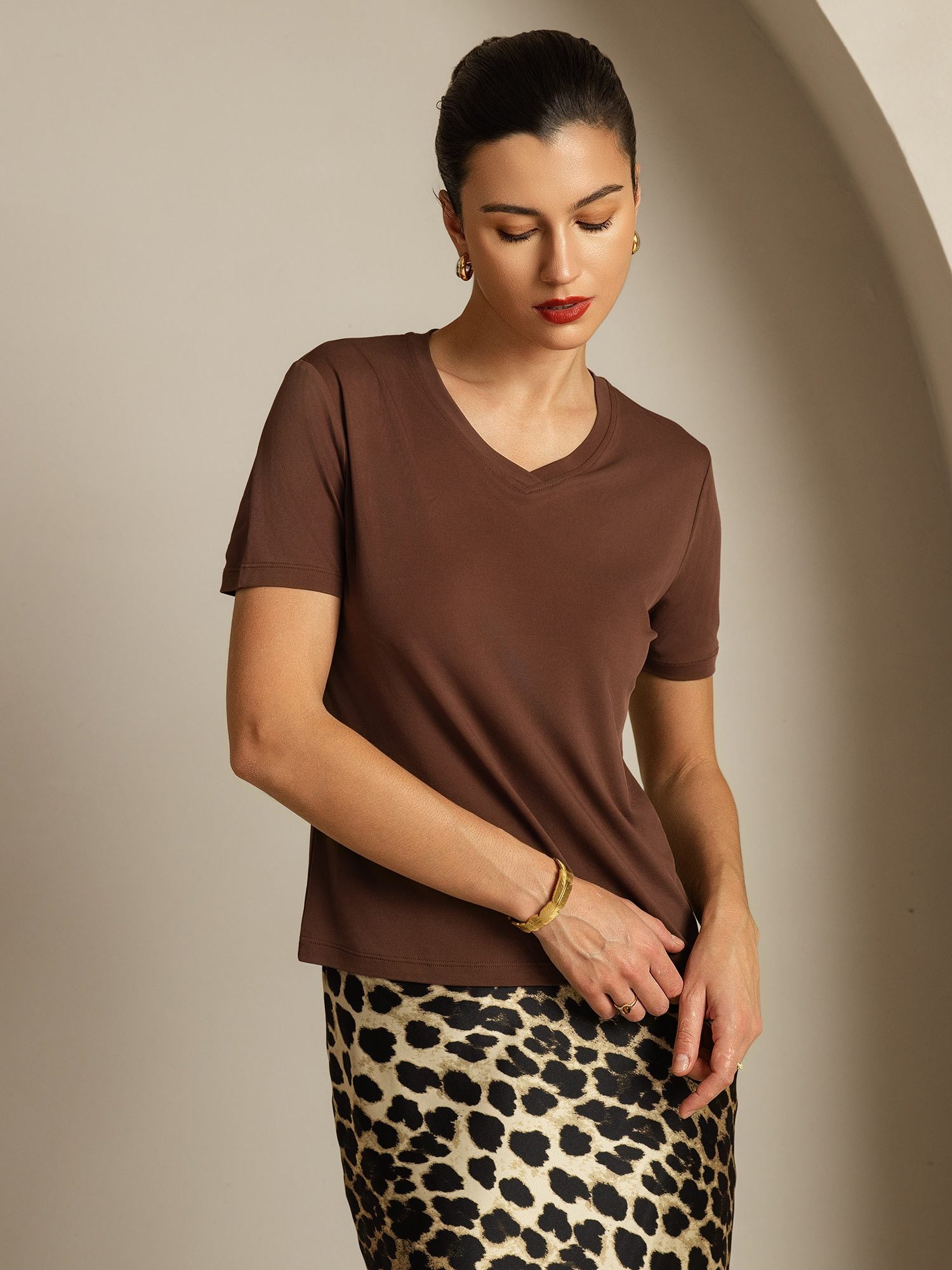 [Caffè] SilkSilky-IT Seta pura Womens T-Shirt 006