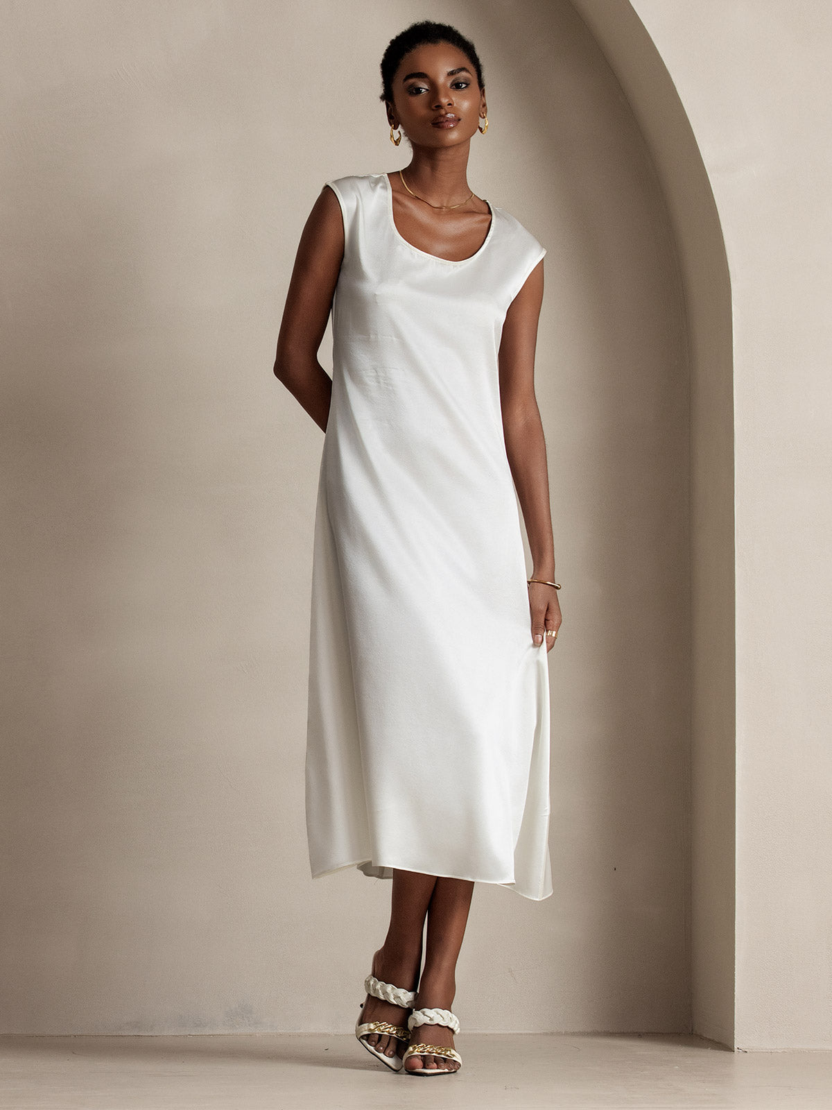 [Bianco] SilkSilky-IT 19Momme Seta Dress 004