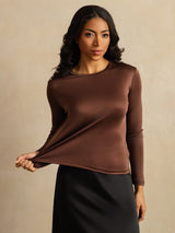 [Caffè] SilkSilky-IT Long Sleeve Crew Neck Magliette donna 007