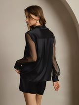 [Nero] SilkSilky-IT Long Sleeve Lapel Collar Camicie da donna 002