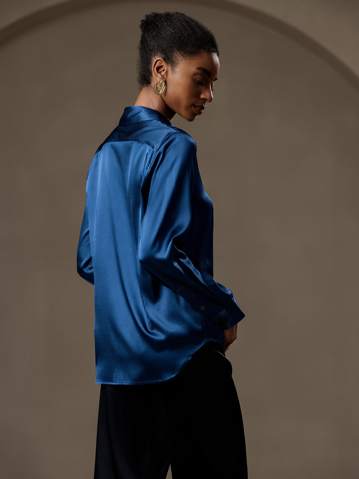 [Verde Acqua] SilkSilky-IT Manica lunga Colletto risvolto Camicie da donna 002