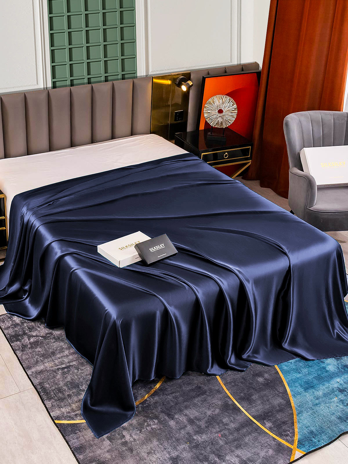 [Blu Scuro] SilkSilky-IT 25Momme Seta pura Sheet 001