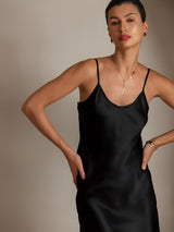 [Nero] SilkSilky-IT Sleeveless V Neck Vestiti da donna 003