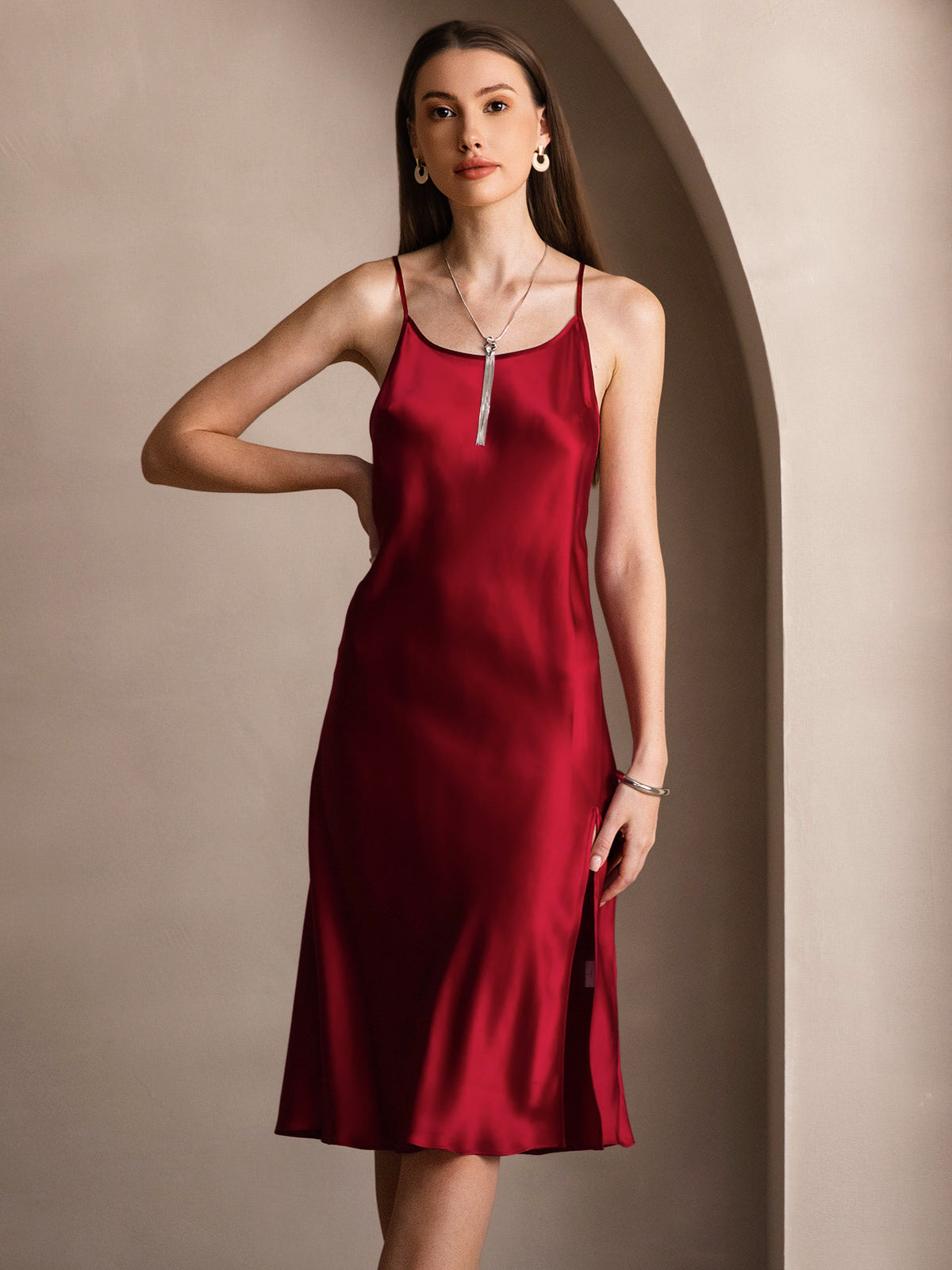 [Vino] SilkSilky-IT Seta pura Senza maniche Round Neck Vestiti da donna 006