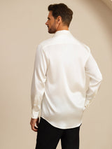 [Bianco] SilkSilky-IT 19Momme Manica lunga Colletto con Revers Camicia da uomo 002