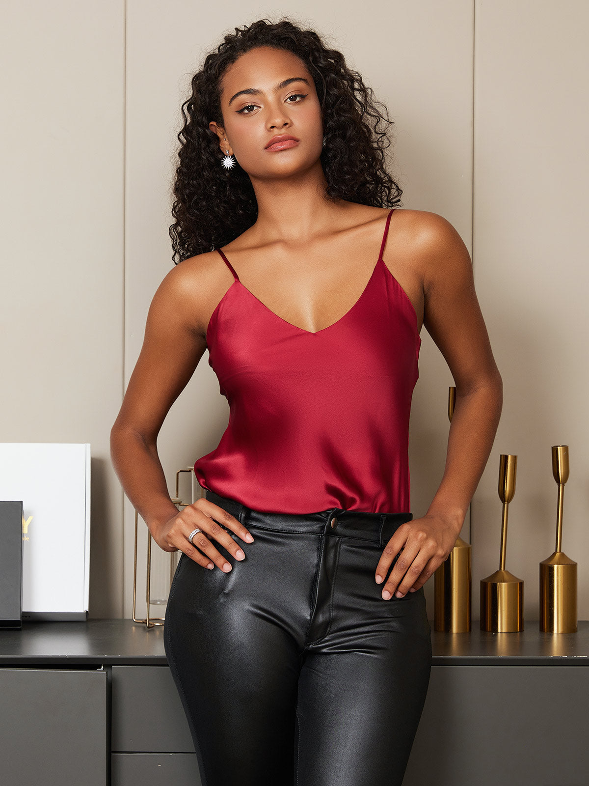 [Rosso Scuro] SilkSilky-IT Seta pura Camisoles 004