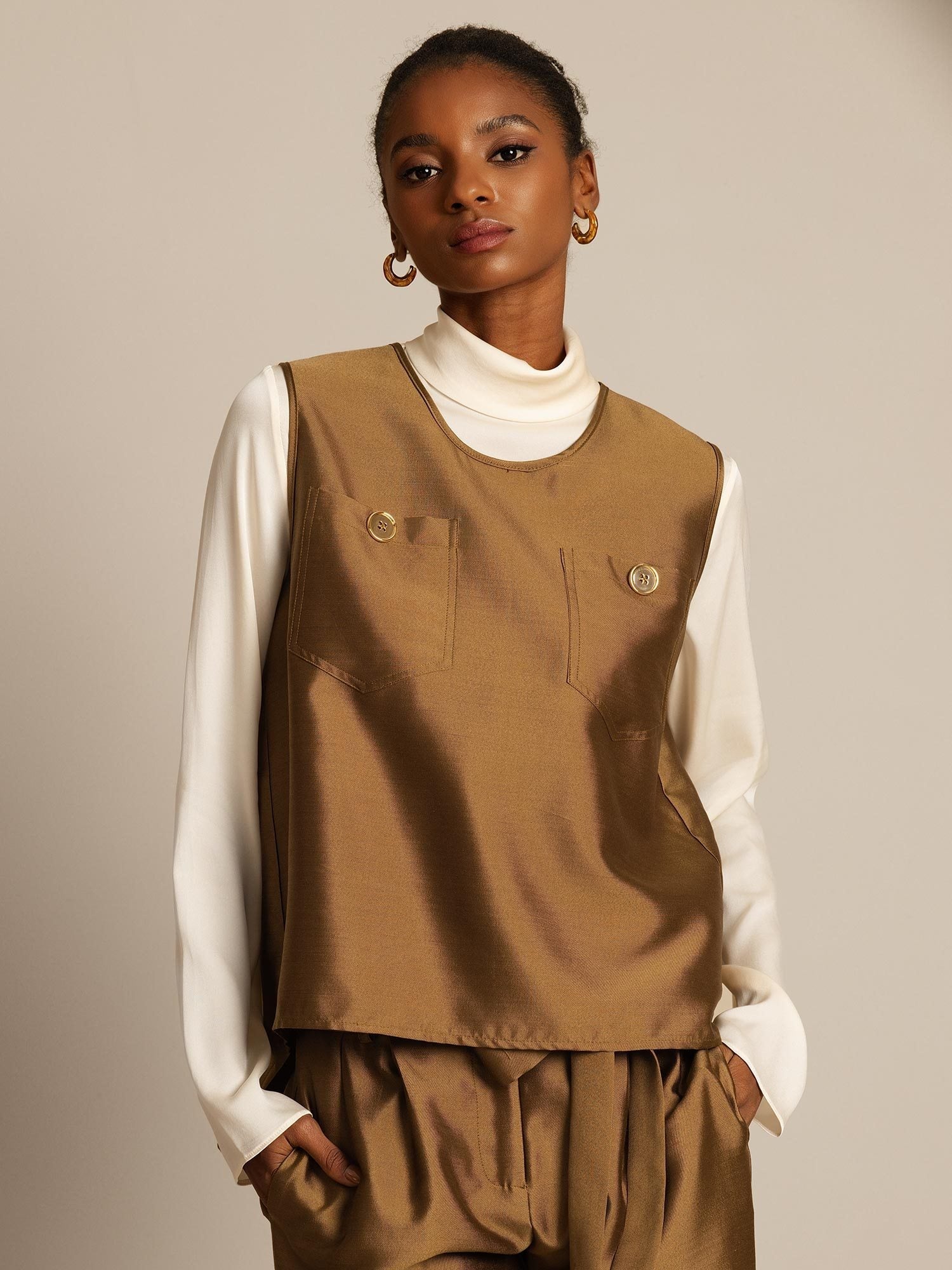 [Bronzo] SilkSilky-IT 32Momme Seta Womens Vest 001,