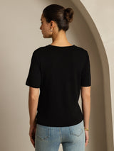 [Nero] SilkSilky-IT Maniche Corte Scollo a V Magliette donna 002