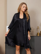 [Nero] SilkSilky-IT A tre quarti Scollo a V Set camicia e vestaglia 001