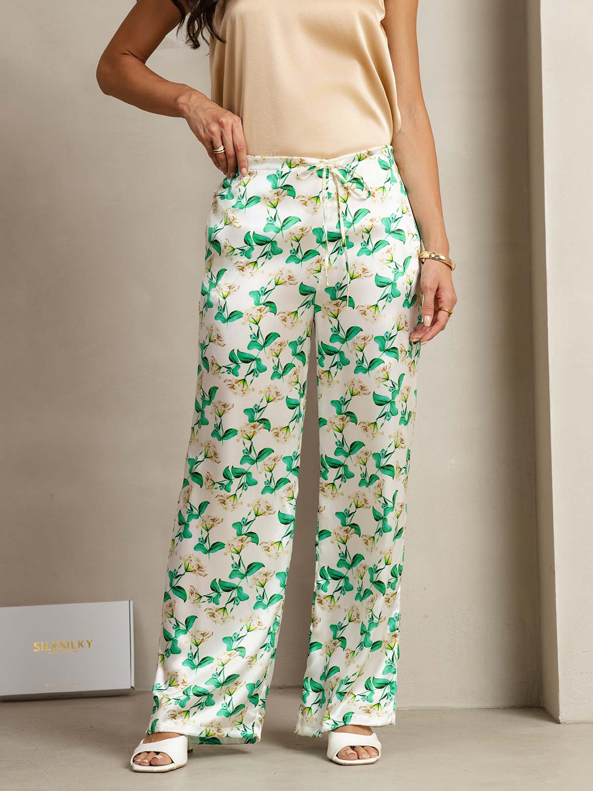 [Floreale Verde] SilkSilky-IT 19Momme Seta Womens Pants 001