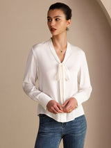 [Bianco] SilkSilky-IT Long Sleeve Tie Neck Bluse 004