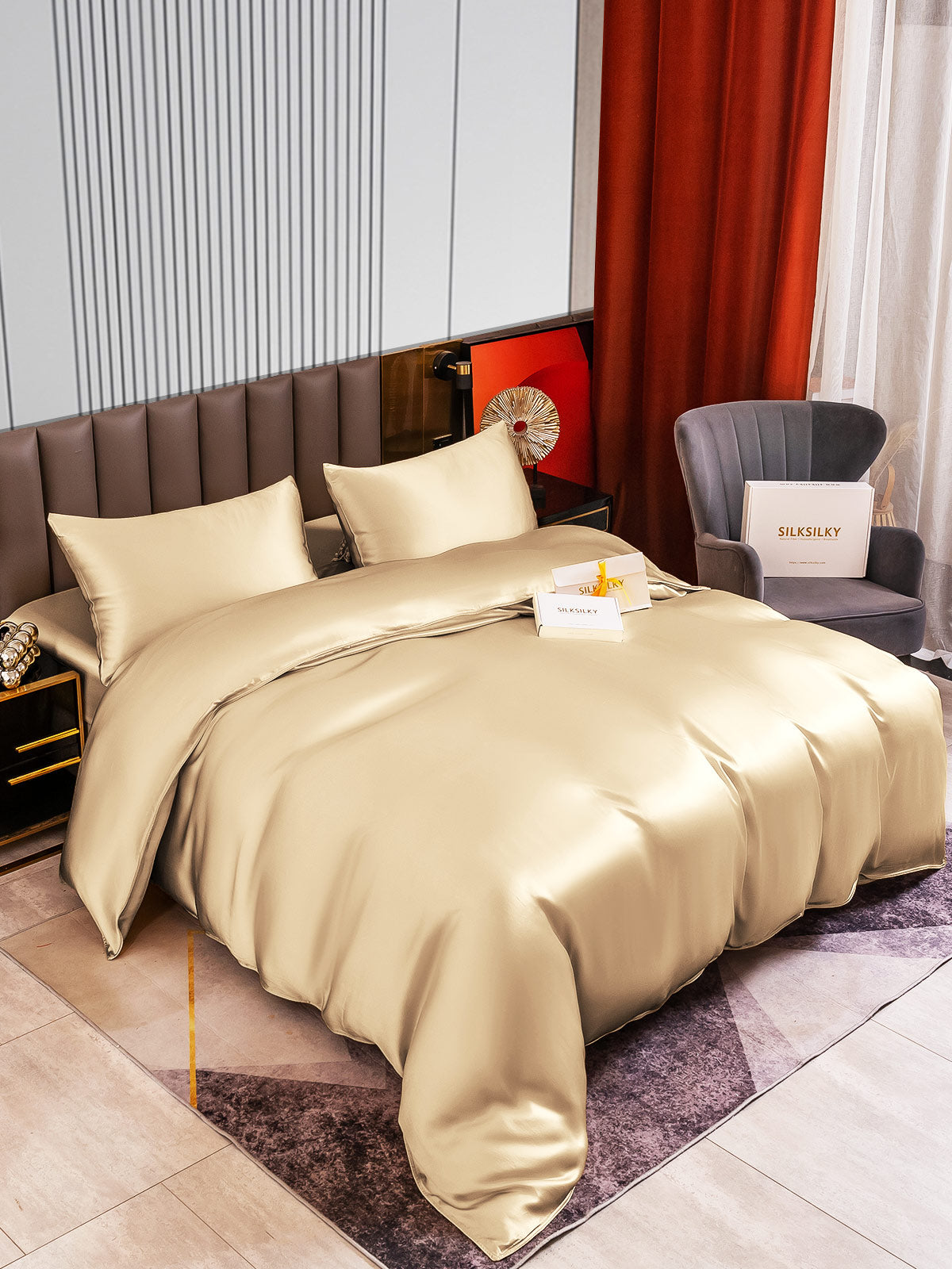 [Beige] SilkSilky-IT 22Momme Seta pura Bedding Set 002