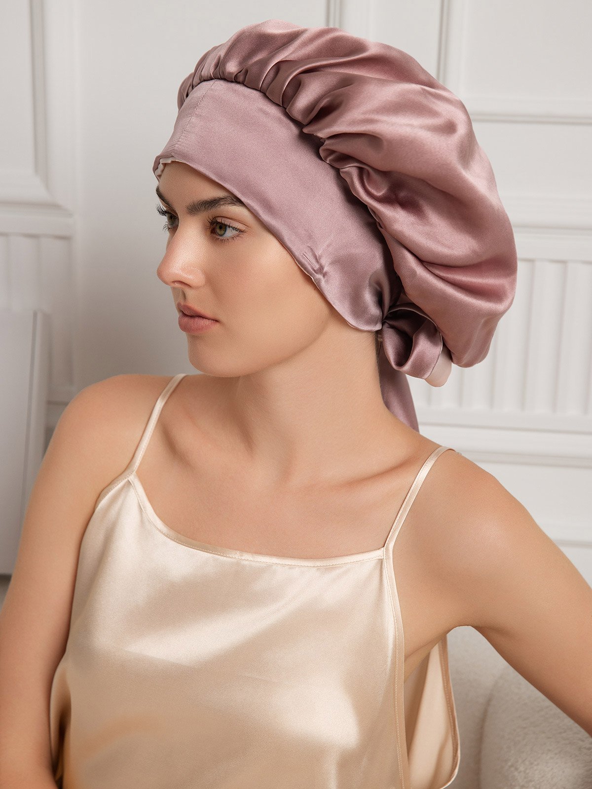 Cuffia Da Notte In Seta Di Gelso Per Donna, Morbida E Traspirante, Doppio Strato, Elastico Regolabile, Ideale Per Proteggere I Capelli Durante Il Sonno