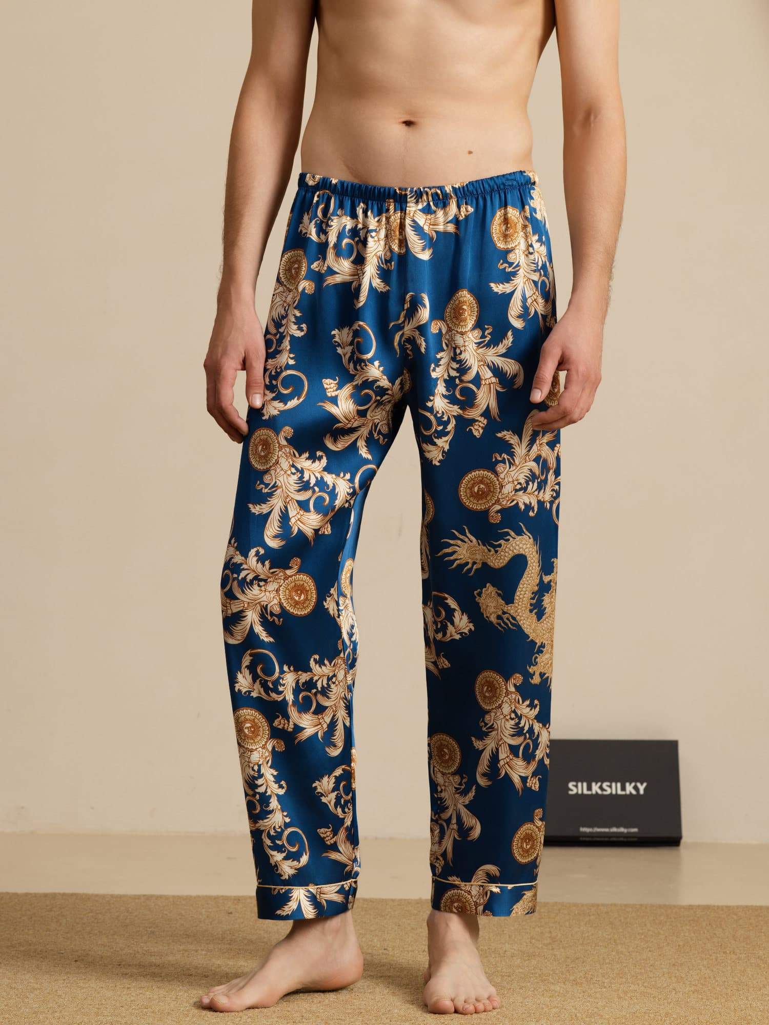[Drago Navy] SilkSilky-IT Mens Sleep Bottoms 001