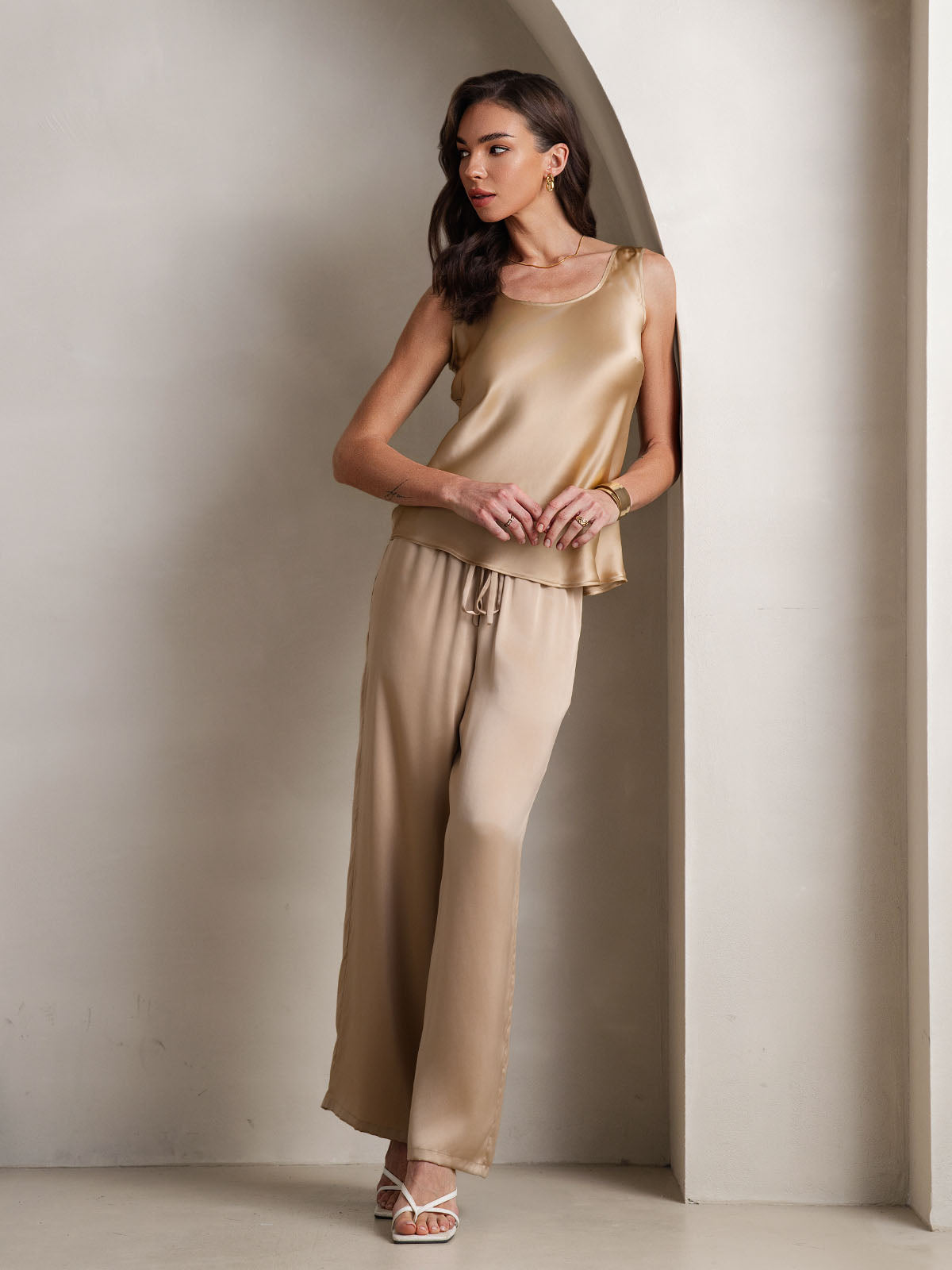 [Champagne] SilkSilky-IT Seta pura Camisole Set 001