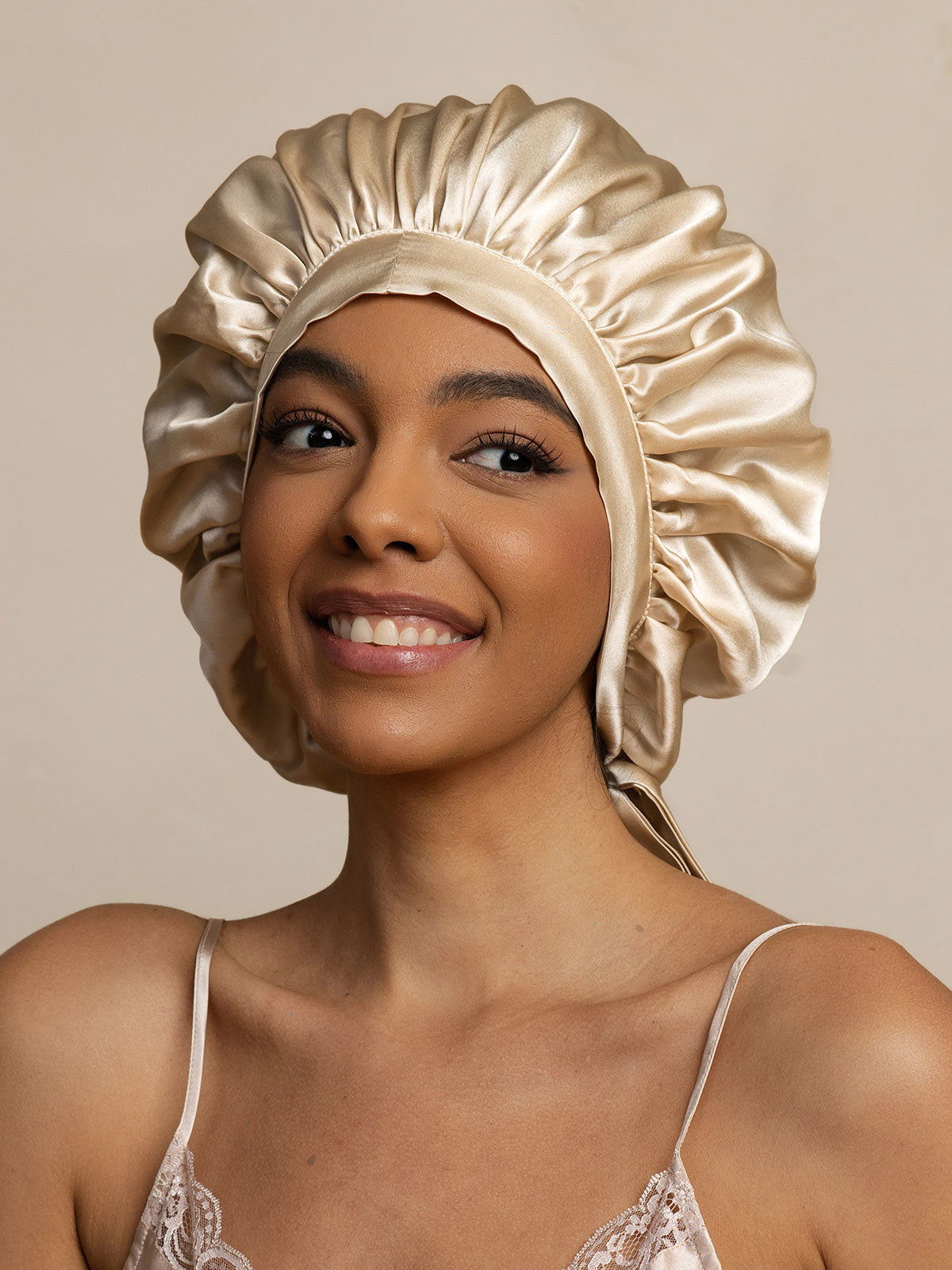 [Beige] SilkSilky-IT Seta pura Sleep Cap 003,