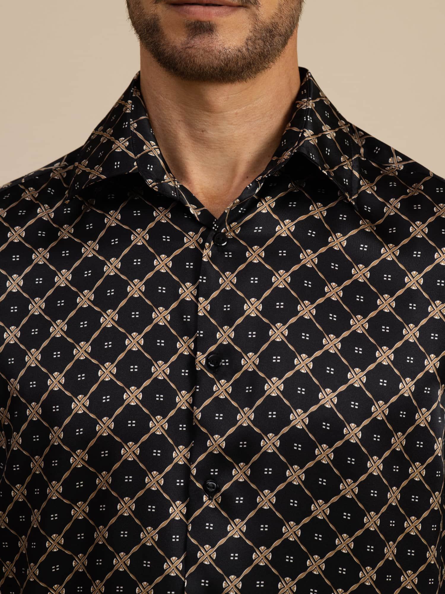 [Catena Nera] SilkSilky-IT Manica lunga Colletto con Revers Camicia da uomo 007