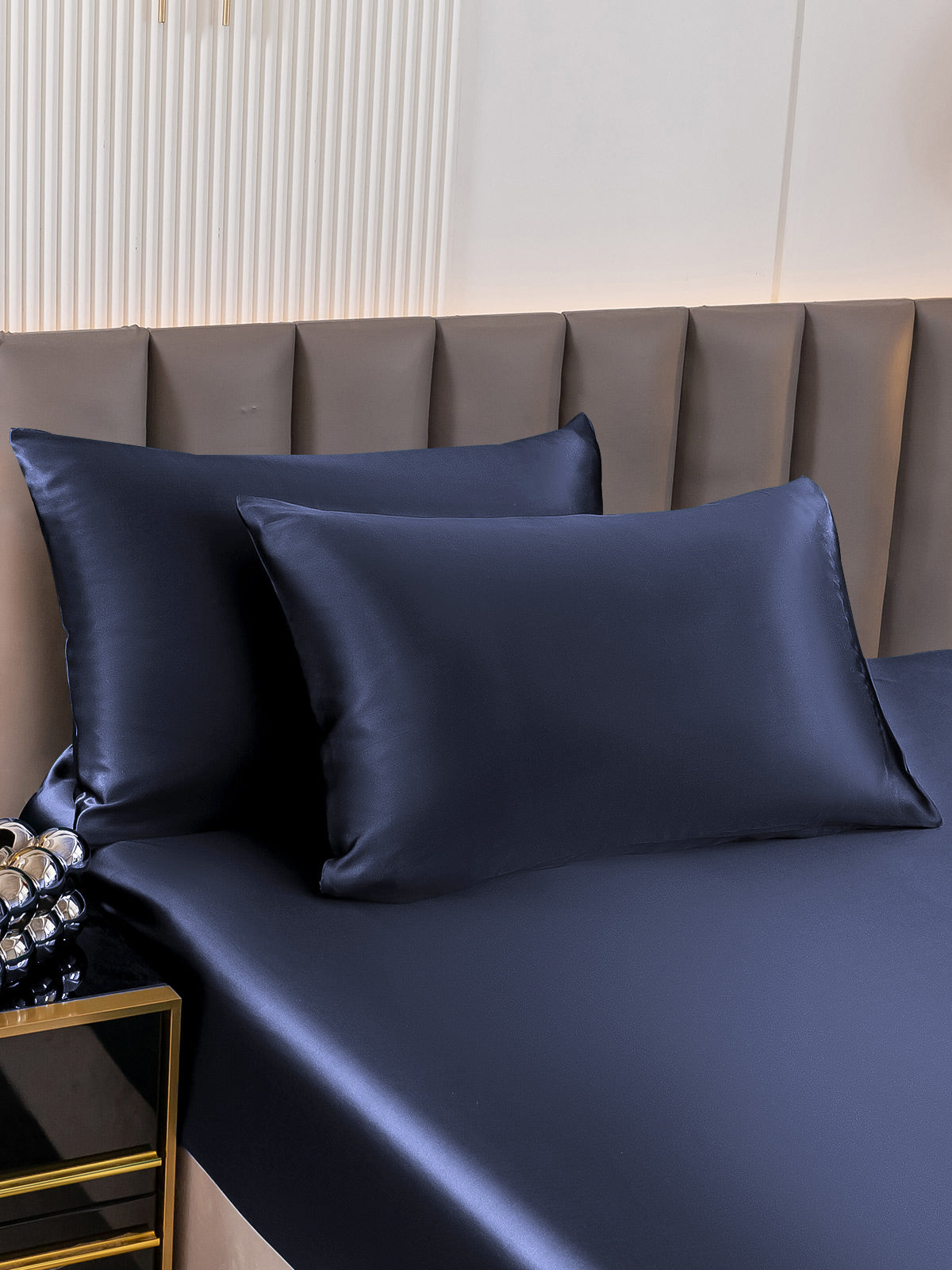 Set Di 2 Federe In Raso Blu Navy Queen Size - Chiusura A Busta, Per Capelli E Pelle