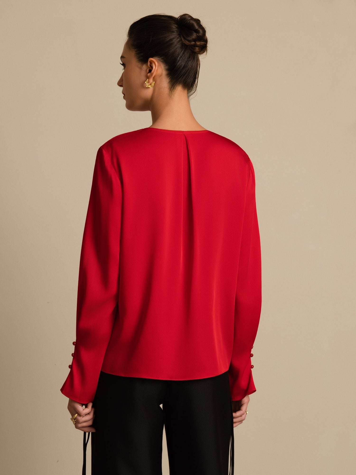 [Vino] SilkSilky-IT 19Momme Seta Manica lunga Scollo a V Camicette 002