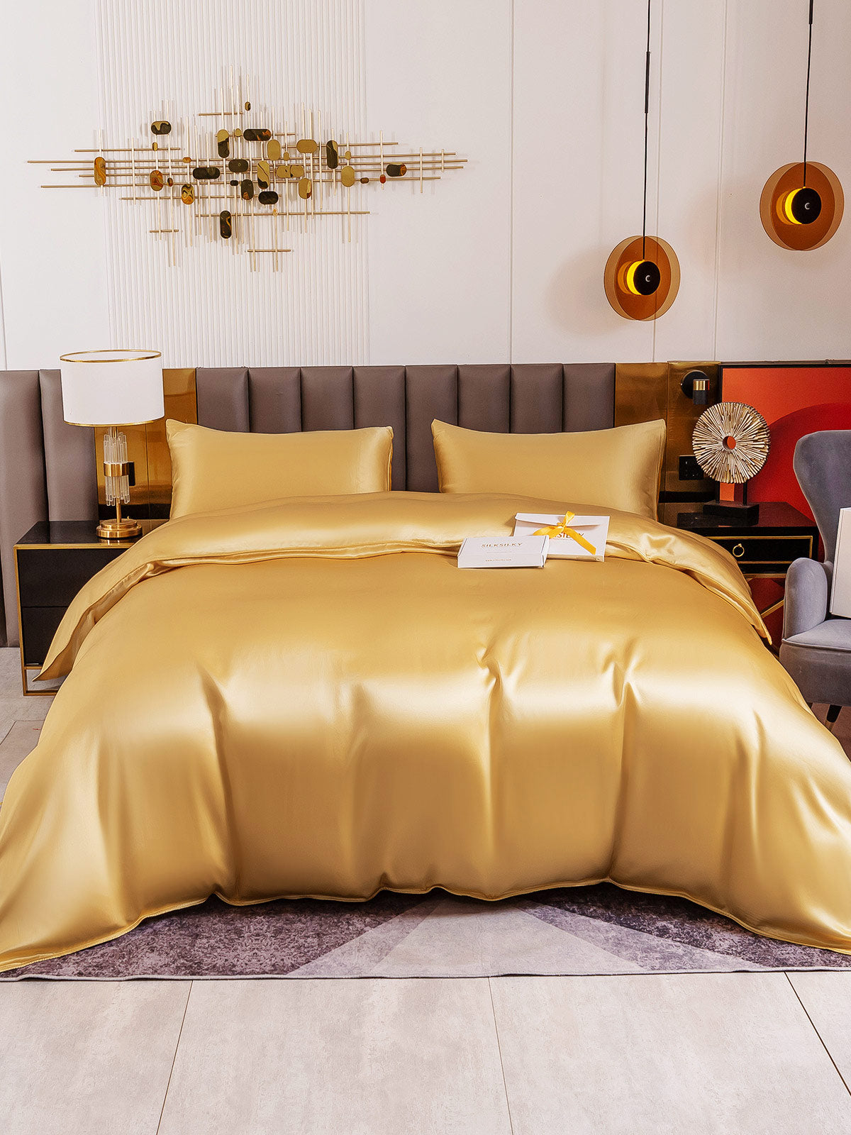 SilkSilky IT 19Momme Seta pura Bedding Set Champagne 002