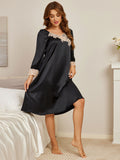 SilkSilky IT Seta pura Manica lunga Nightgown Nero 006