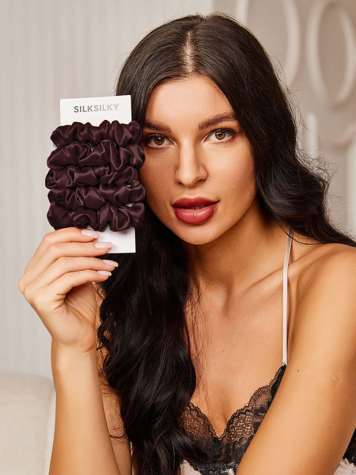 [Marrone] SilkSilky-IT 19Momme Seta pura Scrunchie 002