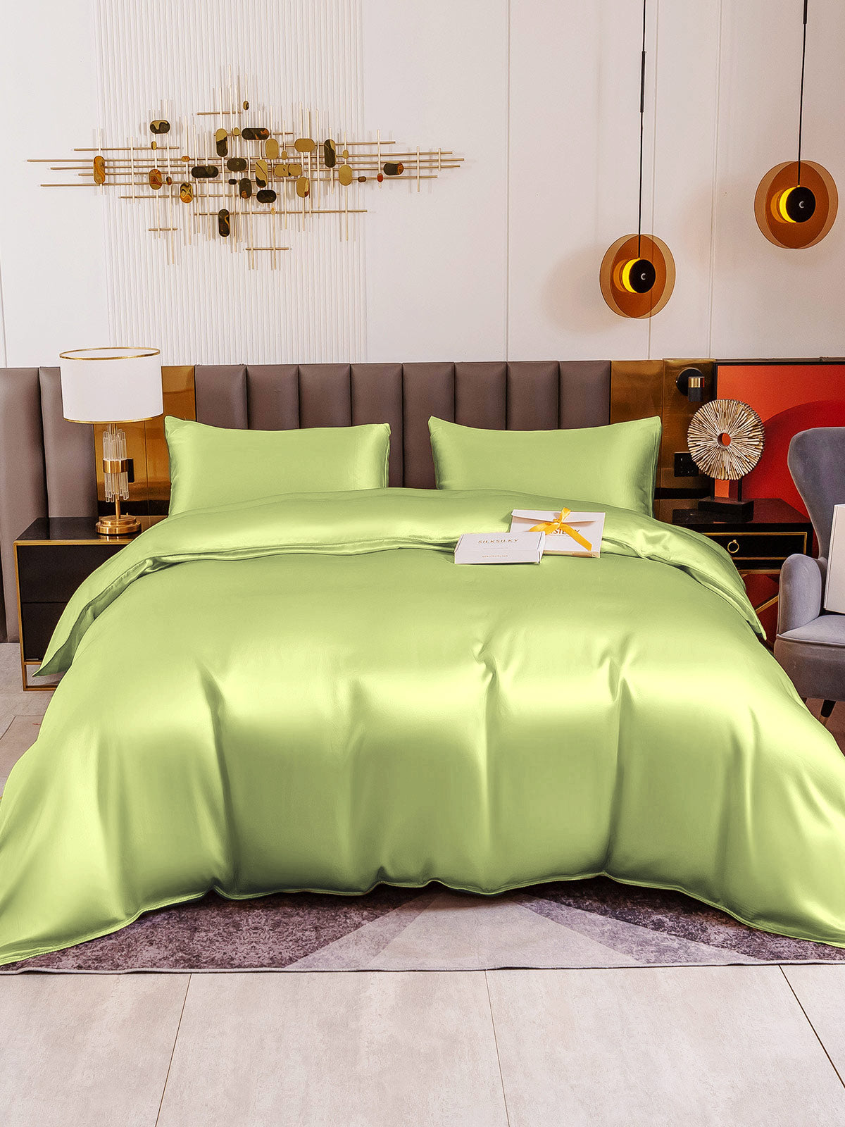 SilkSilky IT 19Momme Seta pura Bedding Set MentaVerde 002