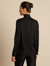 [Nero] SilkSilky-IT 19Momme Manica lunga Collo con fiocco Camicette 002