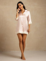 [Rosa] SilkSilky-IT Seta pura Colletto risvolto Camicia da notte 006