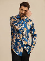 [Drago Navy] SilkSilky-IT Long Sleeve Lapel Collar Camicia da uomo 006